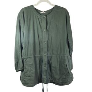 Eileen Fisher Soft Organic Cotton Twill Round Neck Drawstring Jacket Sz M Green